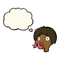 cartoon head sticking out tongue with thought bubble