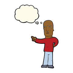 cartoon tough guy pointing with thought bubble