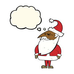 cartoon santa claus with thought bubble