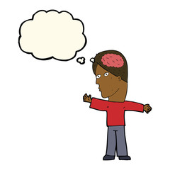 cartoon man with brain with thought bubble