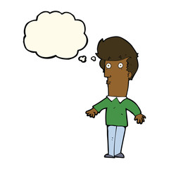 cartoon startled man with thought bubble