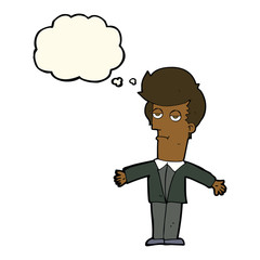 cartoon bored man with thought bubble