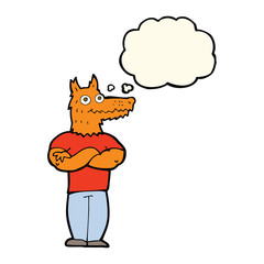 cartoon fox man with thought bubble