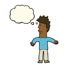 cartoon confused man with thought bubble