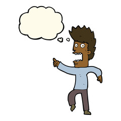 cartoon terrified man with thought bubble