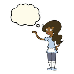 cartoon waitress with thought bubble