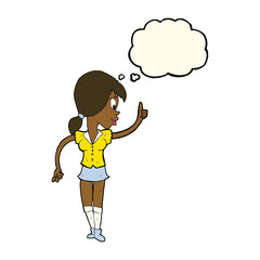 cartoon girl with idea with thought bubble