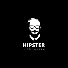 Hipster head Silhouette Logo design vector avatar