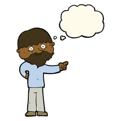 Fototapeta premium cartoon bearded man pointing with thought bubble