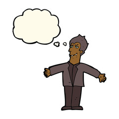 cartoon vampire man with open arms with thought bubble