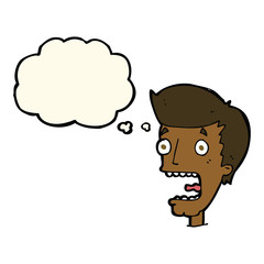 cartoon terrified man with thought bubble