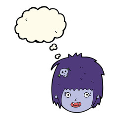 cartoon happy vampire girl face with thought bubble