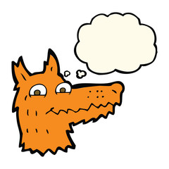 cartoon fox head with thought bubble