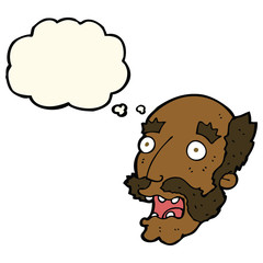 cartoon shocked old man with thought bubble