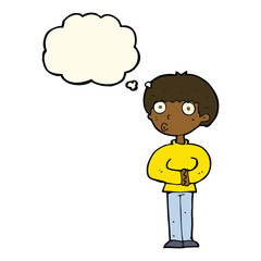 cartoon curious man with thought bubble