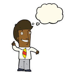 cartoon office man with idea with thought bubble