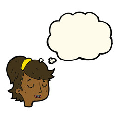 cartoon pretty female face with thought bubble