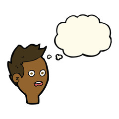 cartoon shocked man with thought bubble