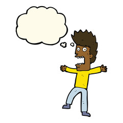 cartoon terrified man with thought bubble
