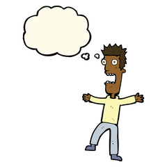 cartoon terrified man with thought bubble