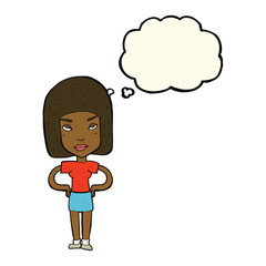 cartoon annoyed woman with thought bubble