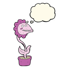 cartoon monster plant with thought bubble