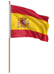 3D Spanish flag with fabric surface texture. White background.