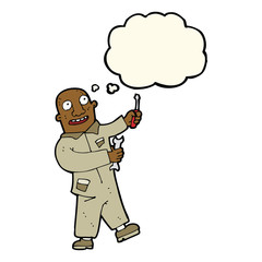 Fototapeta premium cartoon mechanic with thought bubble