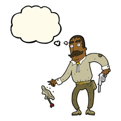 cartoon wild west cowboy with thought bubble
