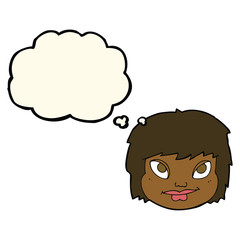 cartoon female face with thought bubble