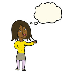 cartoon unhappy woman with thought bubble