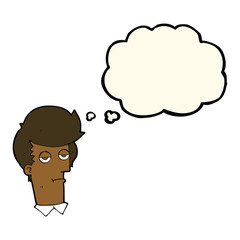 cartoon bored man with thought bubble