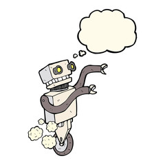 cartoon funny robot with thought bubble