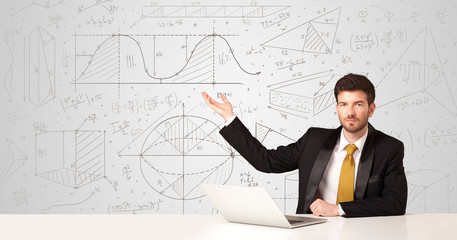 Businessman with business calculations background