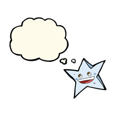 cartoon happy star character with thought bubble