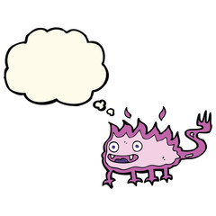 cartoon little fire demon with thought bubble