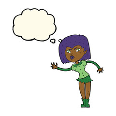 cartoon vampire girl with thought bubble