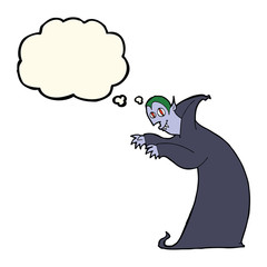 cartoon spooky vampire with thought bubble