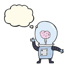 cartoon robot cyborg with thought bubble