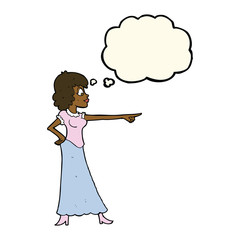 cartoon woman pointing finger with thought bubble