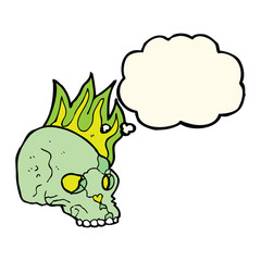 cartoon spooky skull with thought bubble