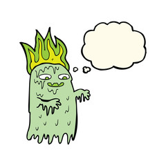cartoon spooky ghost with thought bubble