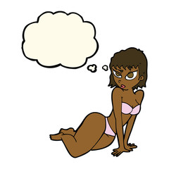 cartoon sexy woman in underwear with thought bubble