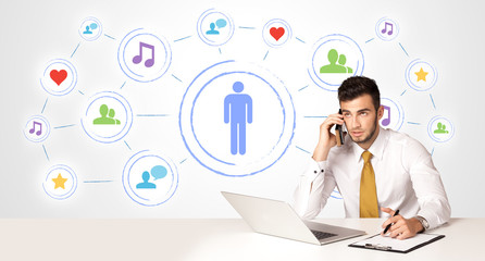 Business man with social media connection background