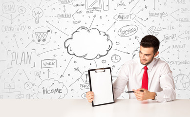 Business man with business concept background