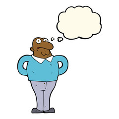 cartoon worried man with thought bubble
