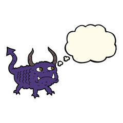 cartoon little demon with thought bubble