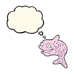 cartoon happy fish with thought bubble