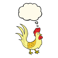 cartoon cockerel with thought bubble