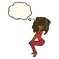 cartoon woman with big hair with thought bubble